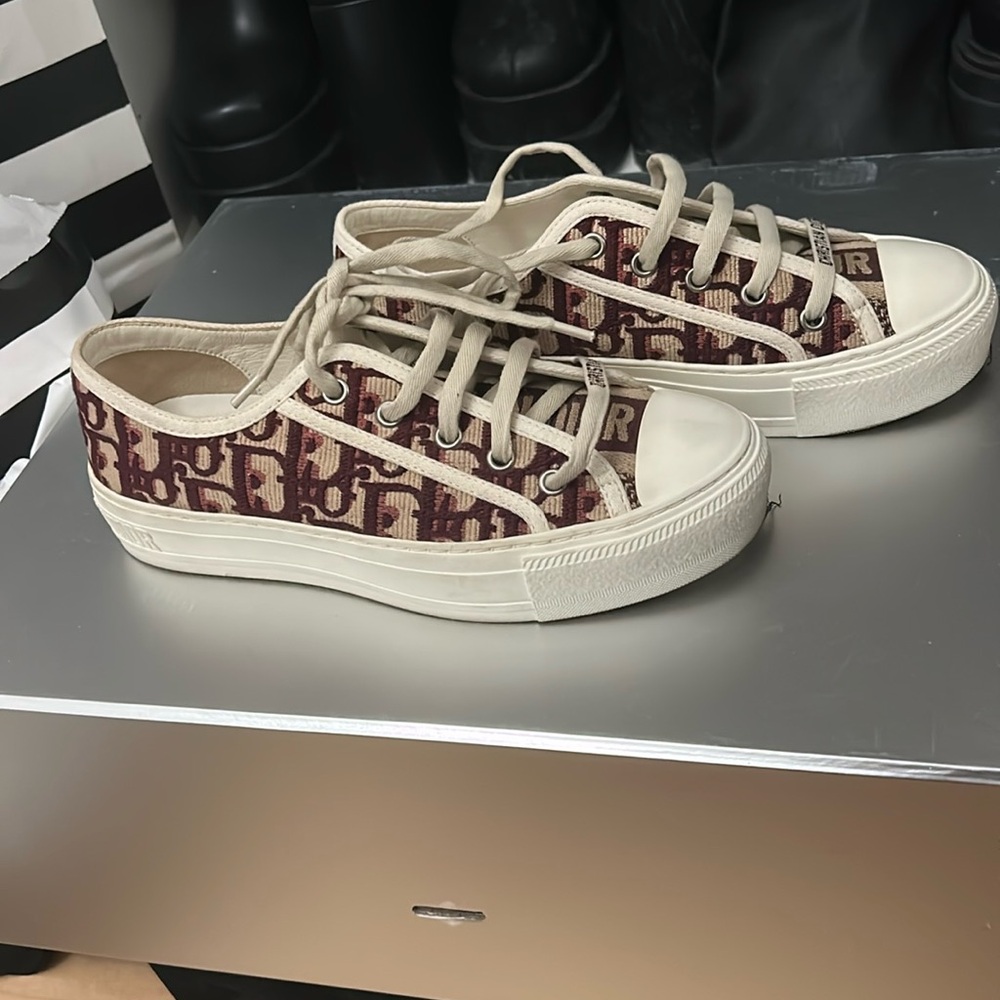 Dior Women's Burgundy and Cream Lace-Up Sneakers